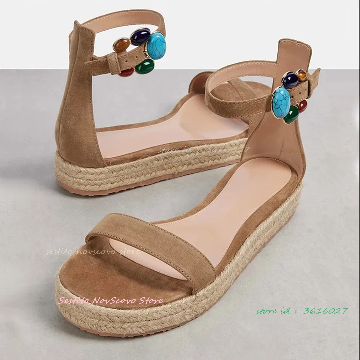 

Open Toe Colorful Stone Ankle Strap Flatform Sandals Summer Gladiator Fashion Women Dress Daily Causal Single Shoes