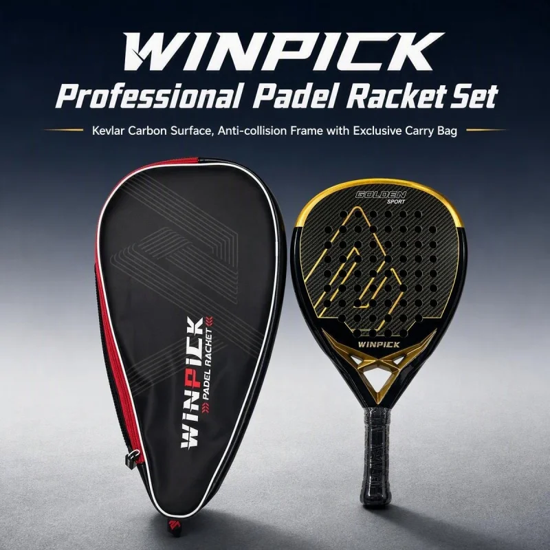 WINPICK Kevlar Carbon Padel Racket Anti-collision Frame Paddle Tennis Racquet Durable Padel Racket with Carry Bag for Training