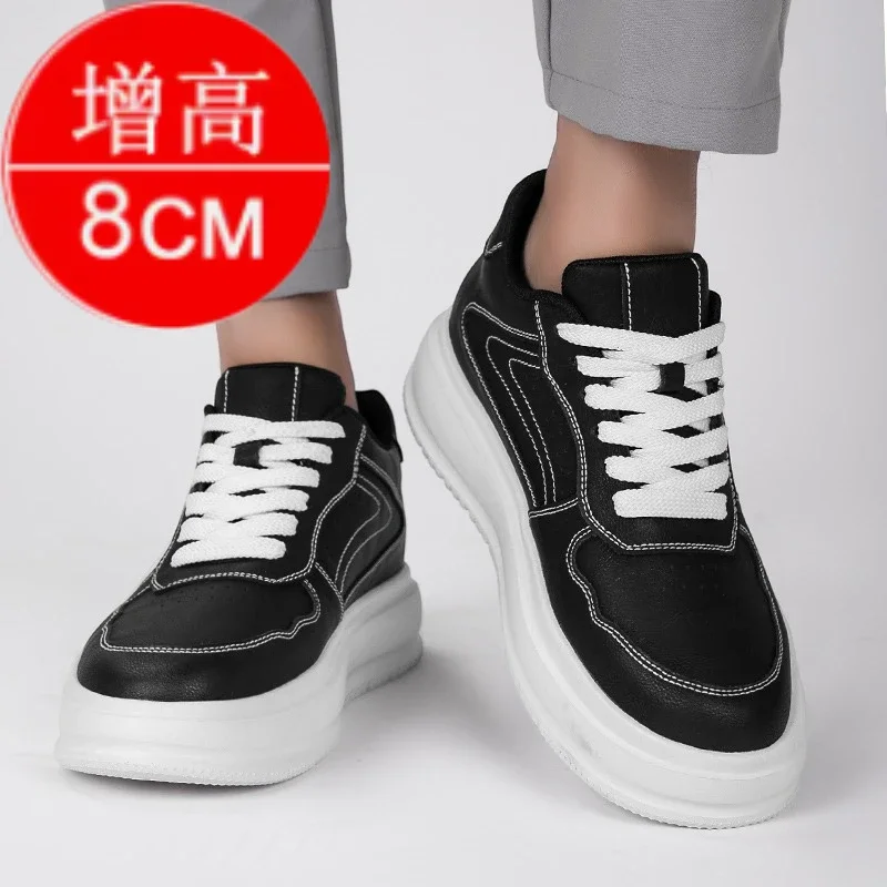 

New Invisible Height-increasing Shoes for Men, 6CM-8CM Sports Shoes,White Leather Sports Shoes for Men,Enlarged Sizes 36-46