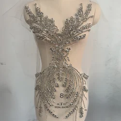 Handmade rhinestones bodice applique sewing beads stones patches for dress