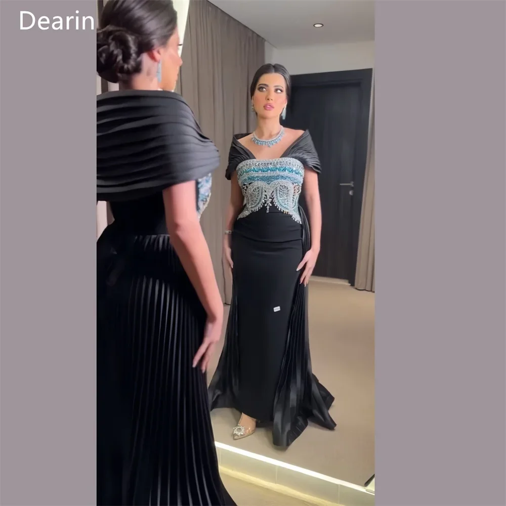 Customized Formal Dress Prom Women Dearin Off-the-shoulder Column Floor Length Skirts Draped Applique Bespoke Occasion Dresses E