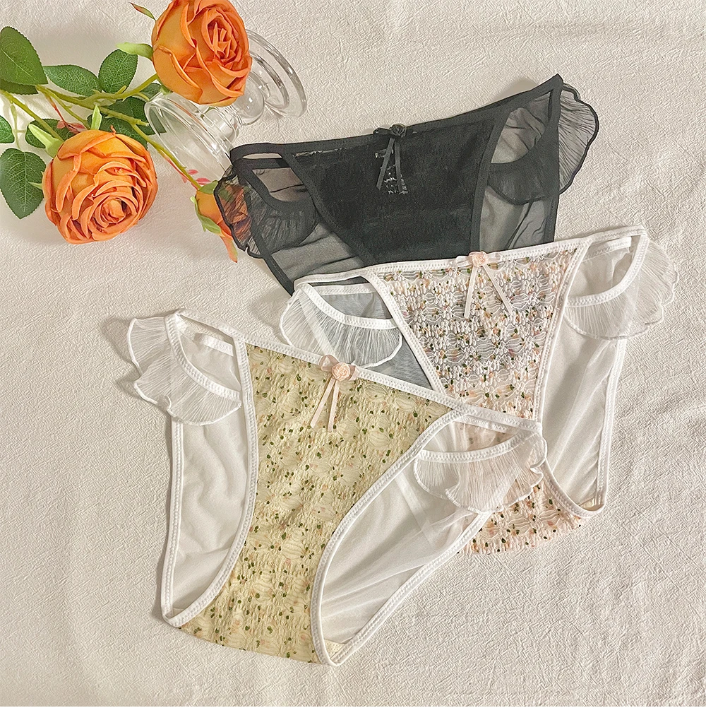 

Iozey 3pcs/set High quality sexy transparent women's panties High slit lace cutout panties Seamless buttock wrap women's panties