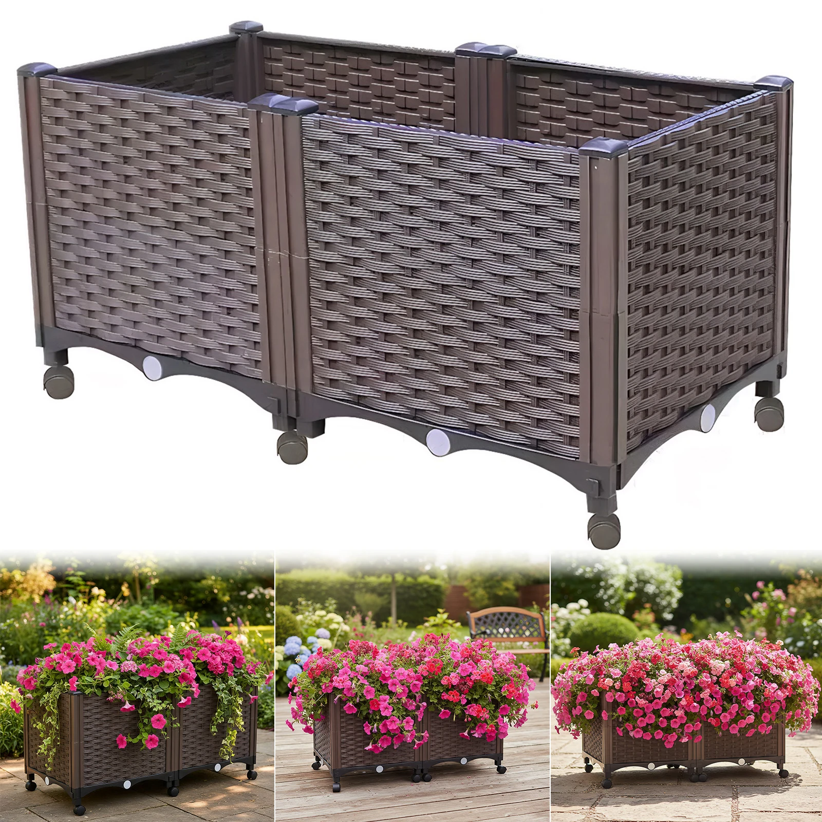 Raised Beds with Drainage Plug Elevated Garden Box for Backyard Patio Balcony(F)