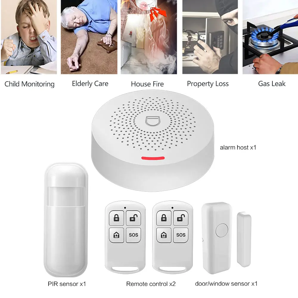 Sistema de seguridad inalámbrico para el hogar inteligente con Control por aplicación, sistema de seguridad para el hogar, Sensor de puerta, juego de sensores Pir para alertas de seguridad