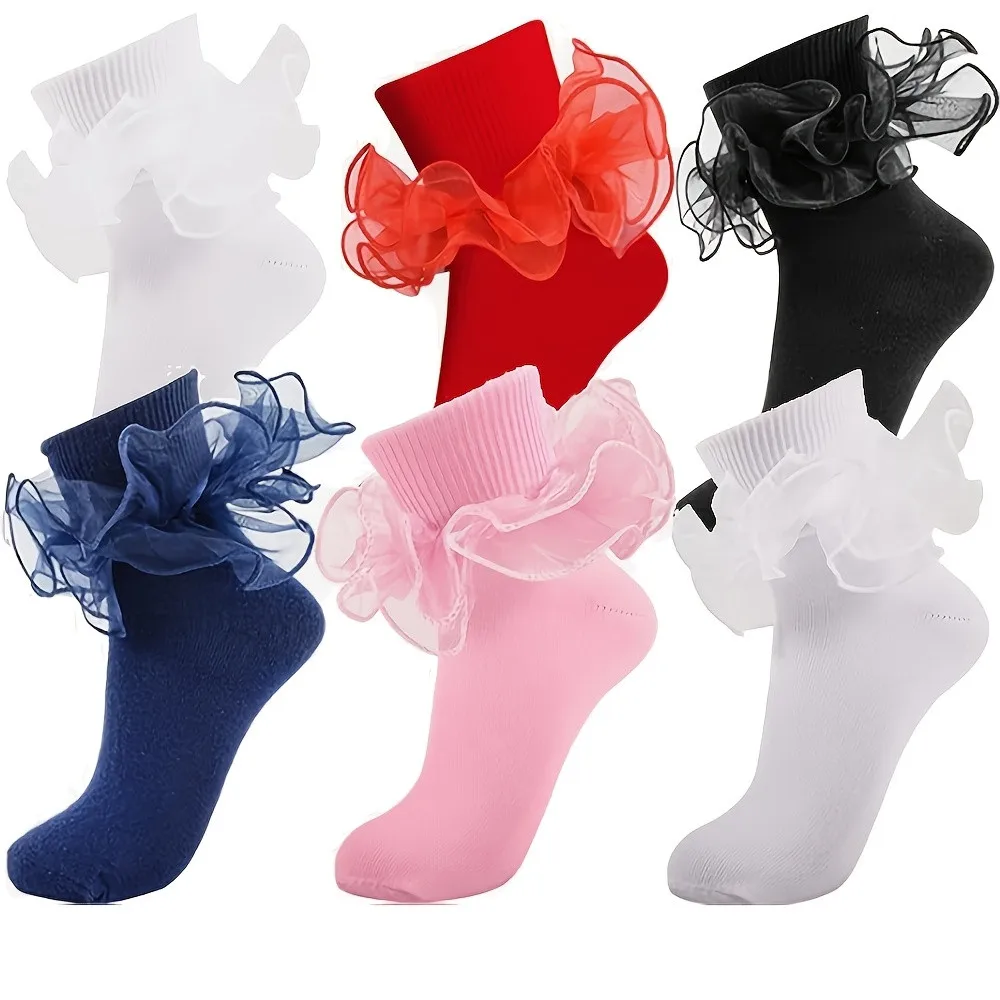 Thin Lace Solid Color Combed Cotton Edge Socks Lolita Women's Socks Children Loli Princess Style Student Dance Socks