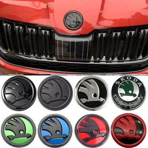 Para skoda 80/90mm 3d abs grade dianteira do carro tronco logotipo adesivo octavia 2 3 a5 a7 kodiaq fabia rapid 3 karoq superb vrs acessórios