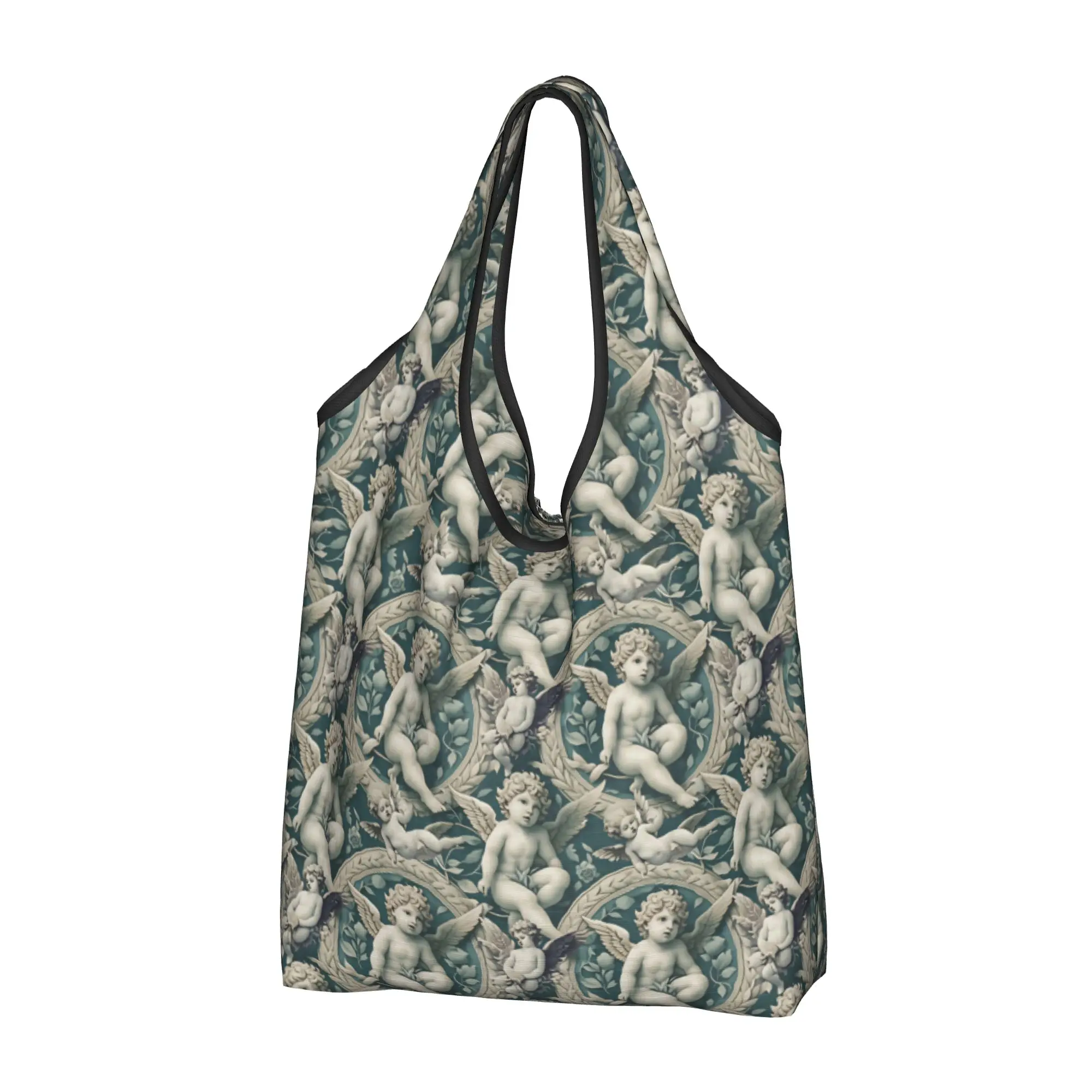 Funny Printing Victorian Renaissance Angel Rococo Tote Shopping Bag Portable Shopper Shoulder Cherubic Garden Fresco  Handbag