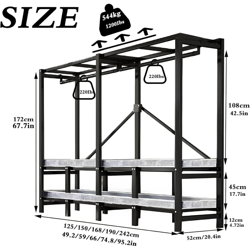 66.14IN Wardrobe with Cover,  Freestanding Clothing Coat Storage Rack, Foldable Heavy-Duty Rolling Portable Wardrobe