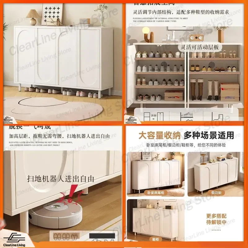 Ultra Thin Tipping Bucket Shoe Cabinet Space Saving Solid Wood Color Door Storage Rack for Small Apartment Household Entrance