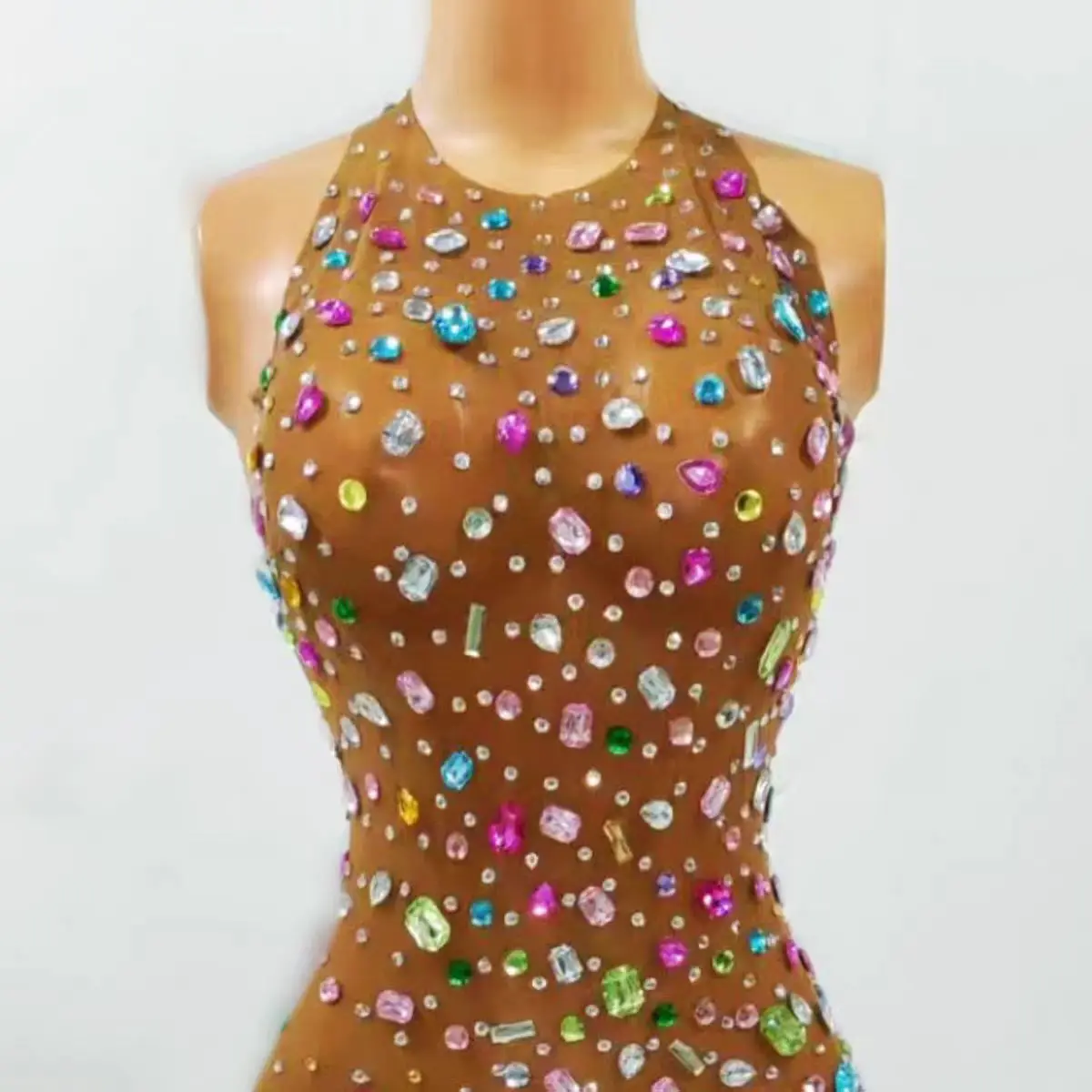 섹시한 관점 메쉬 화려한 다이아몬드 점프 슈트 나이트 클럽 DJ 바 여성 가수 댄스 팀 무대 의상 파티 테마 쇼