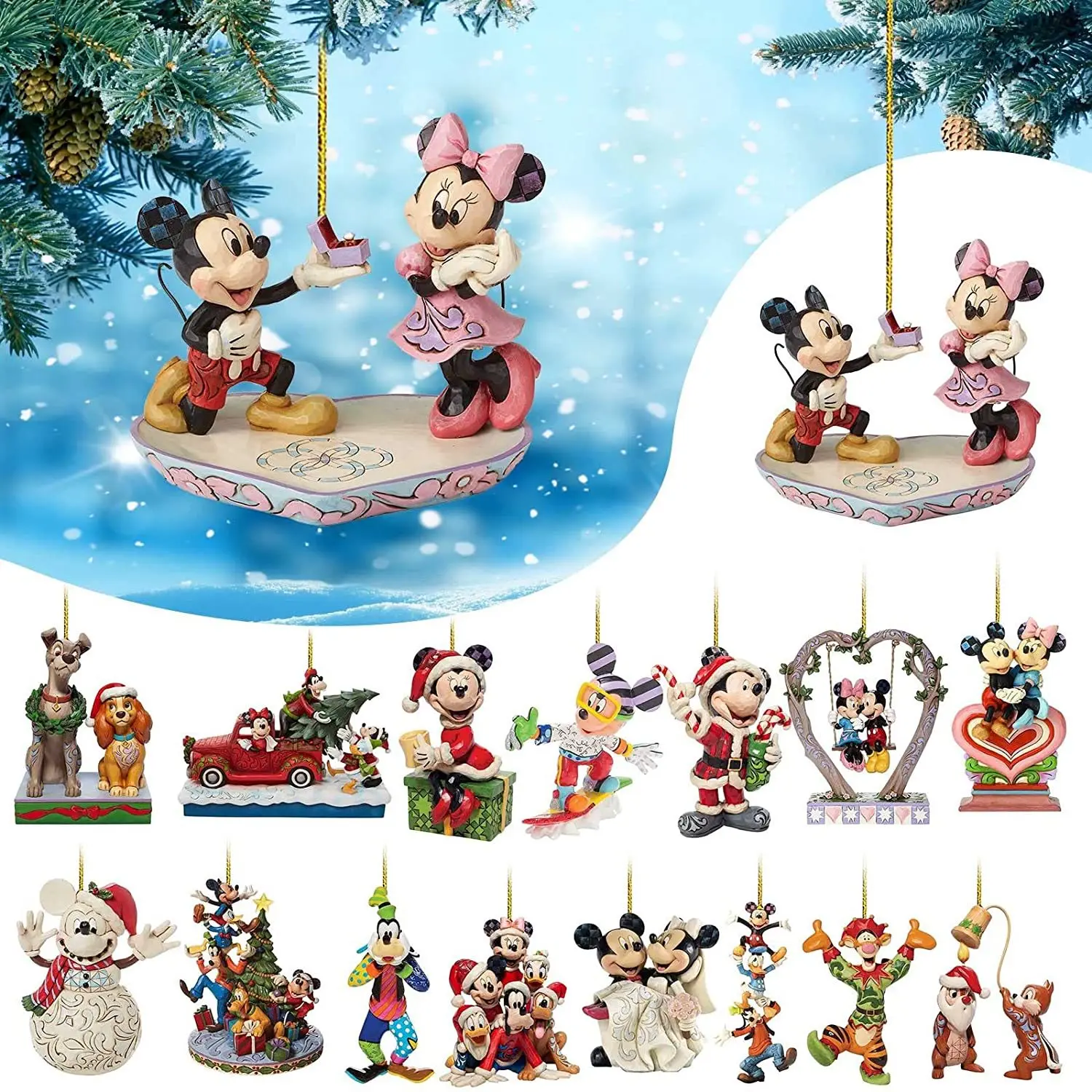 Figura de Disney Kawaii Mickey Minnie Mouse decoración de árbol de Navidad adorno colgante fiesta de Navidad decoración de moda regalo de encanto para niños