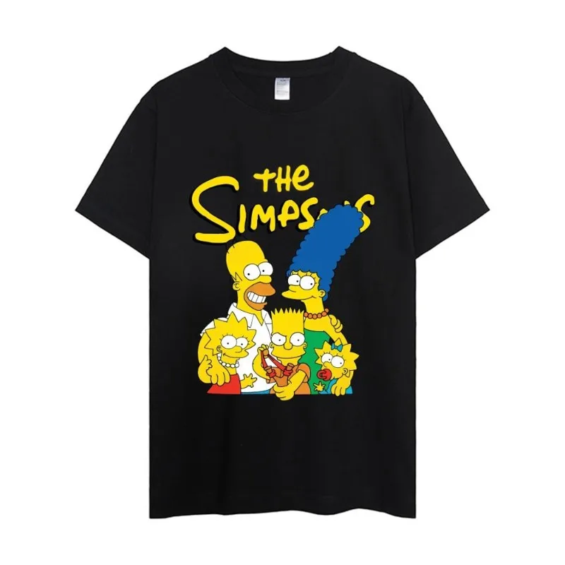 MINISO Disney The Simpsons T Shirt Men Couple Combination Clothes Short Sleeve Collar Fashion Woman Cotton