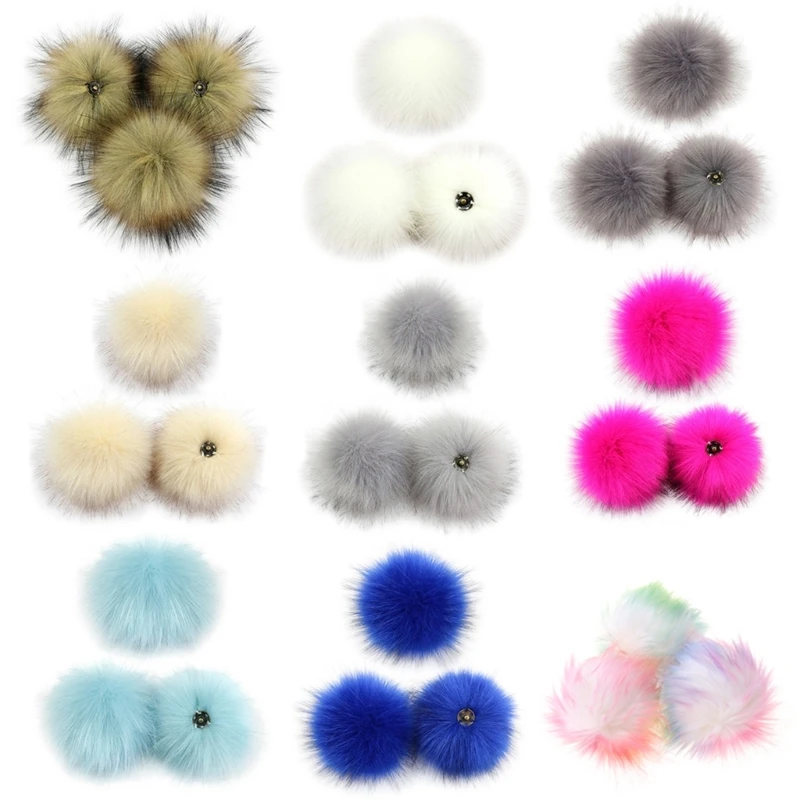 3Pcs Pom Poms Pompoms Faux Fur Puff Ball with Press Button for Girls Women Knitting Hat Pendant Charm Dropship