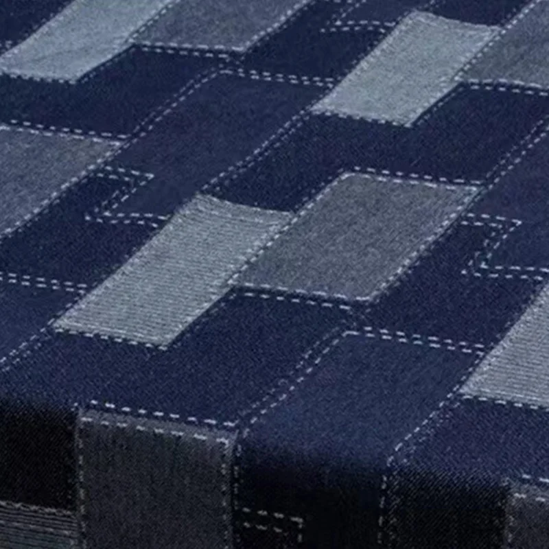 90cm Rectangular Plaid Vintage Washed Denim Fabric for Sewing Jackets Dress Pants Fabric Plaid Splicing Jacquard Denim Fabric