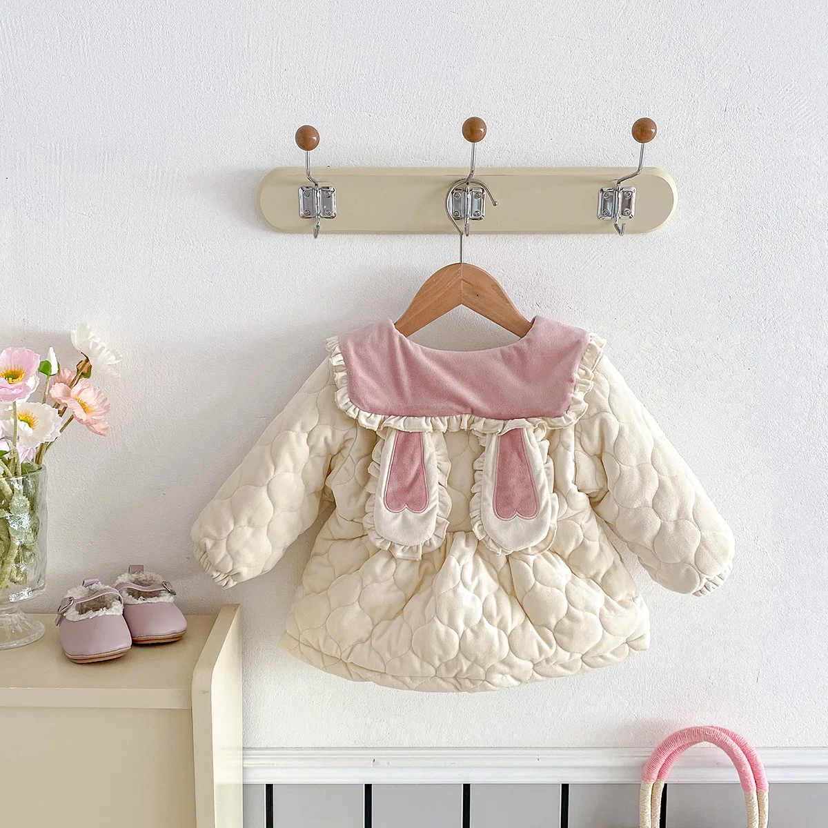 2024 Ins Korean Winter Baby Girls Parkas Rabbit Lapel Cotton Padded Thickened Warm Infant Girls Coat Toddler Girls Jacket