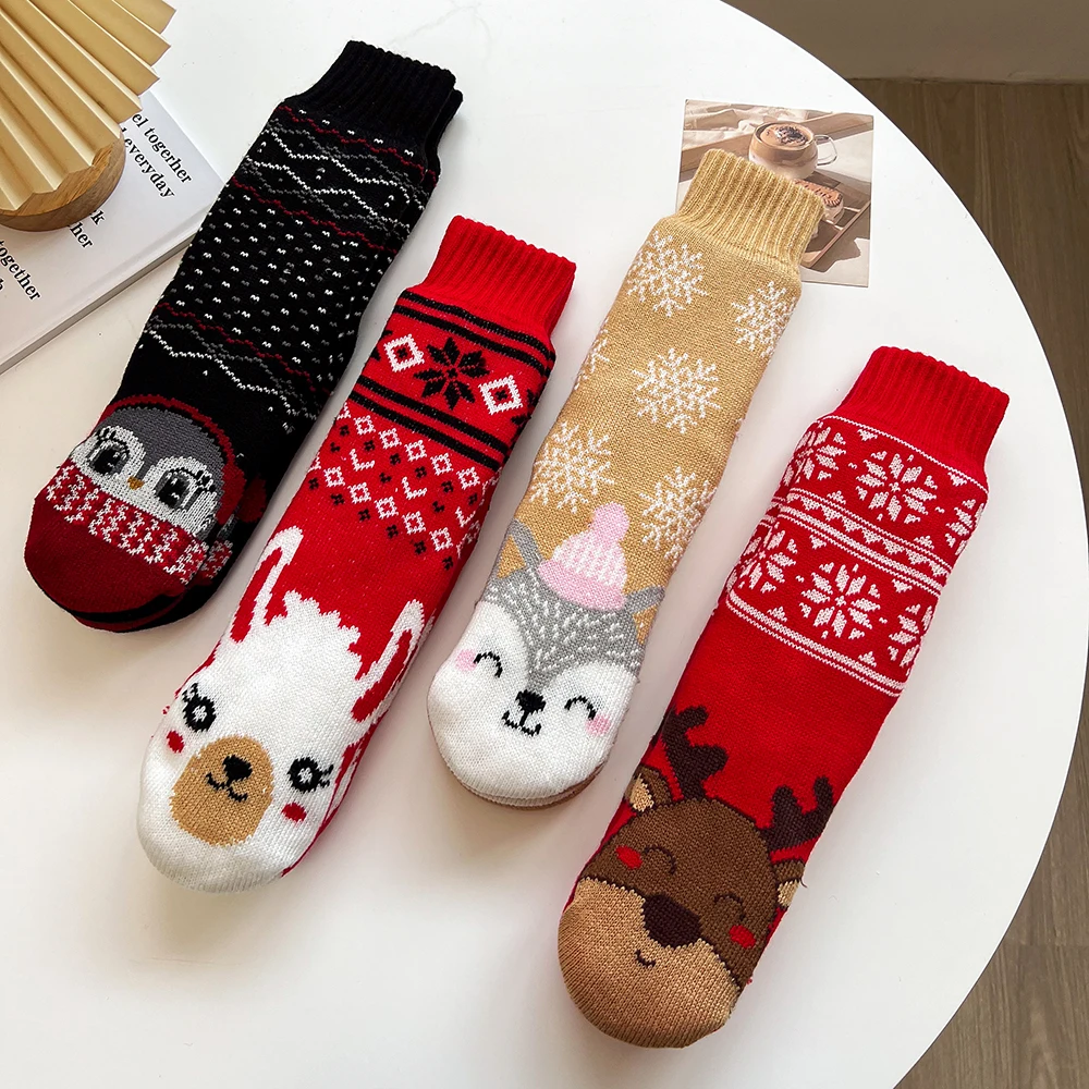 

Kawaii Cartoon Elk Socks For Women Warm Mid-calf Sock Ultra Thick Female Fleece Socks Winter Home Floor Sleeping