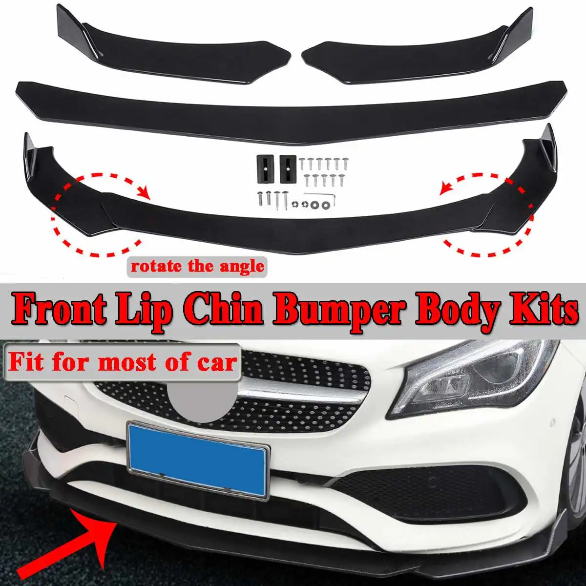 3pc Black Universal Car Protector Front Lip Bumper Splitter Diffuser Protection Fins Body Spoiler Kits For Ford For Benz For BMW