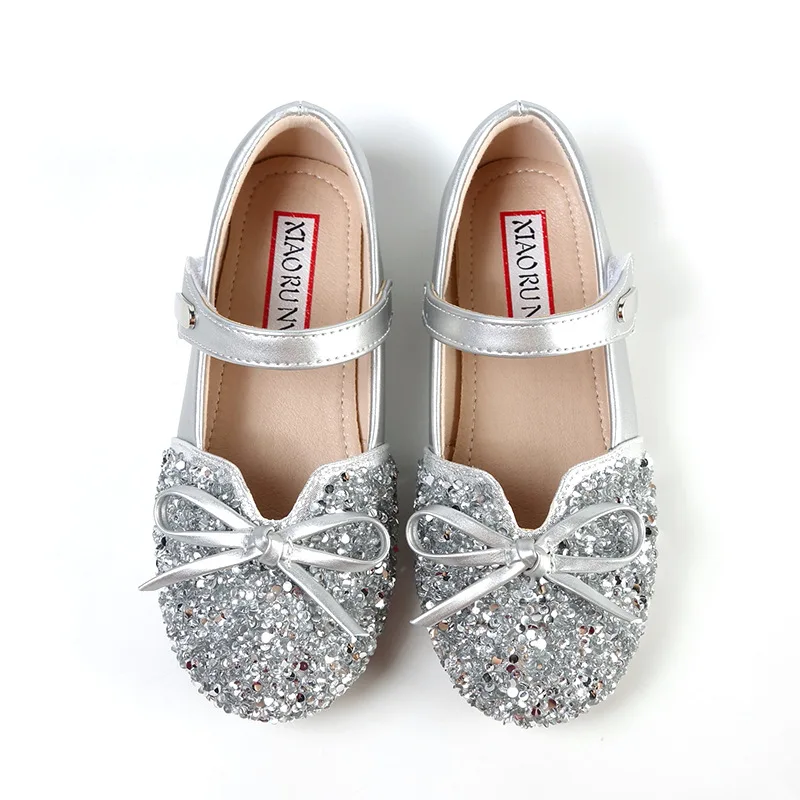 Princess Girls Silver Shoes New Baby The Spring And Autumn 2023 Single Soft Bottom Dress Flats Girls Flat Shoes