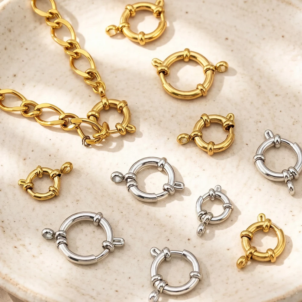 4pcs/lot Stainless Steel Spring Clasp Round Closures With Jump Rings Connector For DIY Necklace Bracelet Jewelry Making No Fade