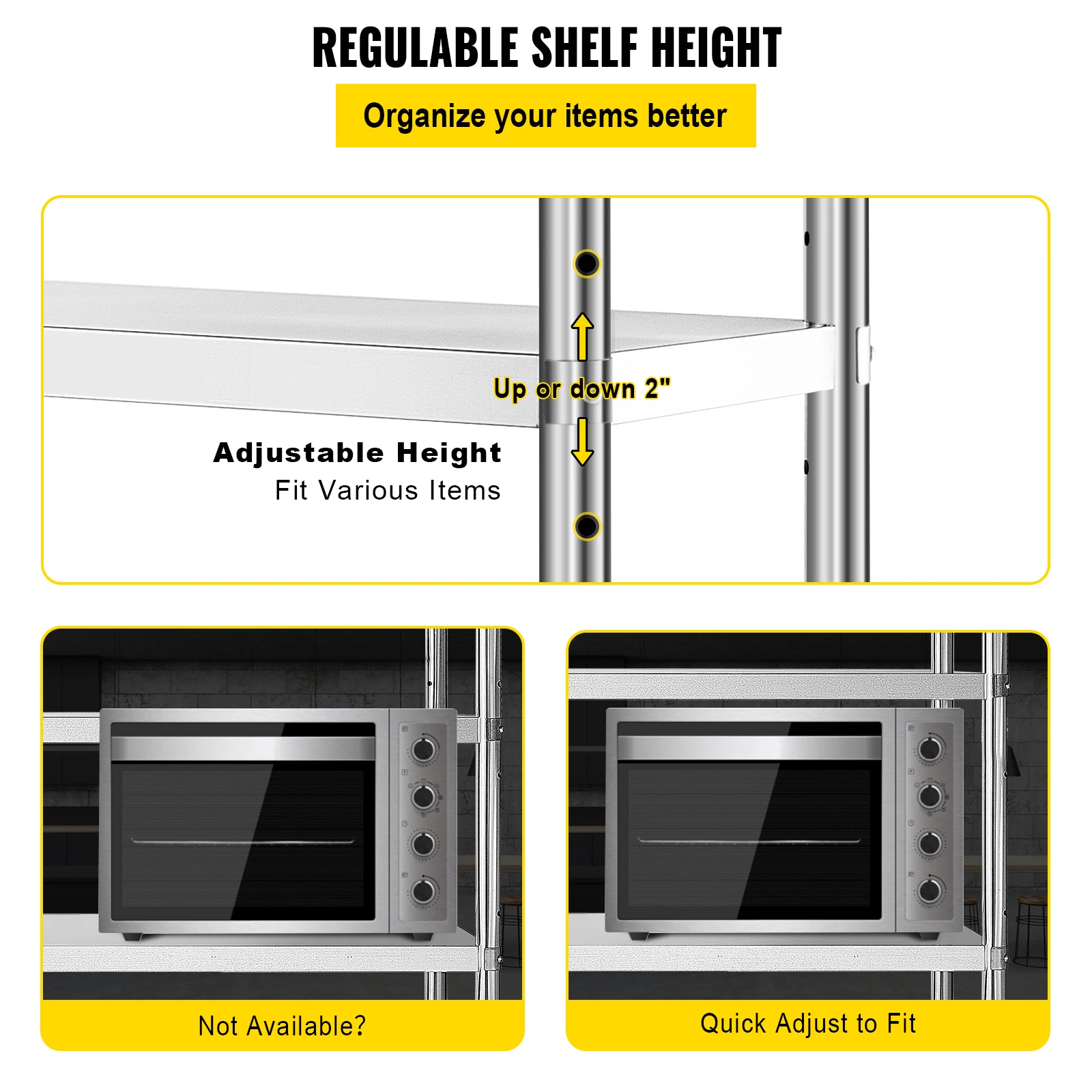 VEVOR Estantería de Almacenamiento para Cargas Pesadas 48X18 Pulgadas Estantería acero inoxidable almacenaja Estantes de Cocina de Acero Inoxidable Capaz de Colocar Una Variedad Electrodomésticos