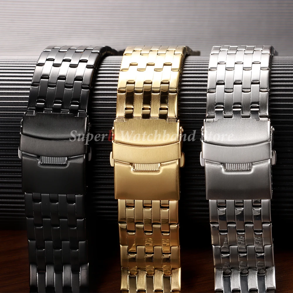 20mm 22mm pulseira de relógio de aço inoxidável para omega fivela dobrável pulseira de metal para seiko masculino feminino esporte ouro pulseira