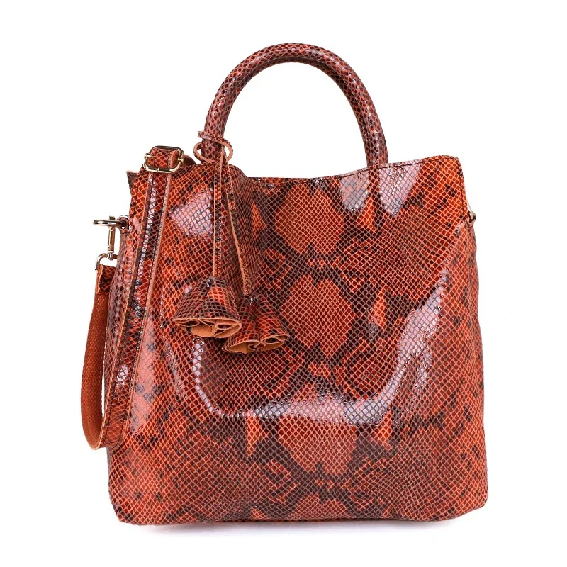 2022 Casual Cow Leather Snake Pattern Women Handbag Large Totes Shopping Bags