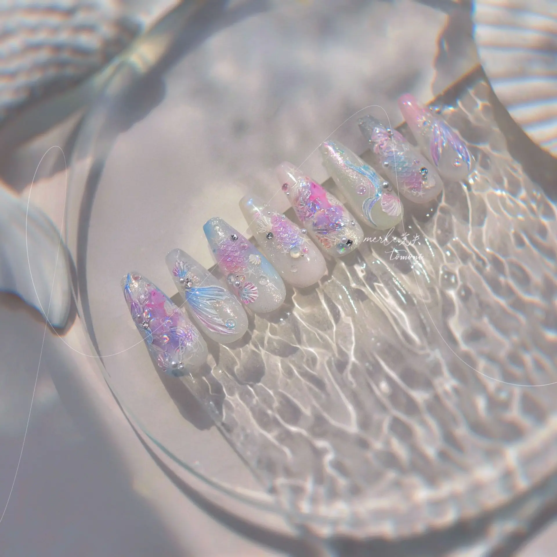 Flash sonhador sereia cauda escala de peixe alta qualidade elegante adesivos de unhas decoração manicure decalques MS-798