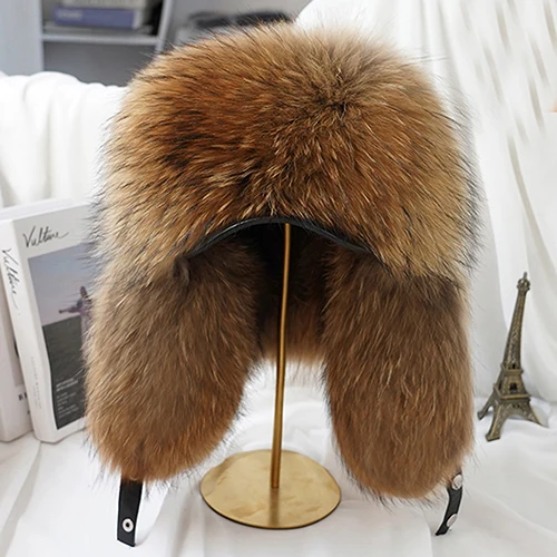 2026 Cap 100% Raccoon Dog Full Fur Fox Fur Hat Men's Fur Ear