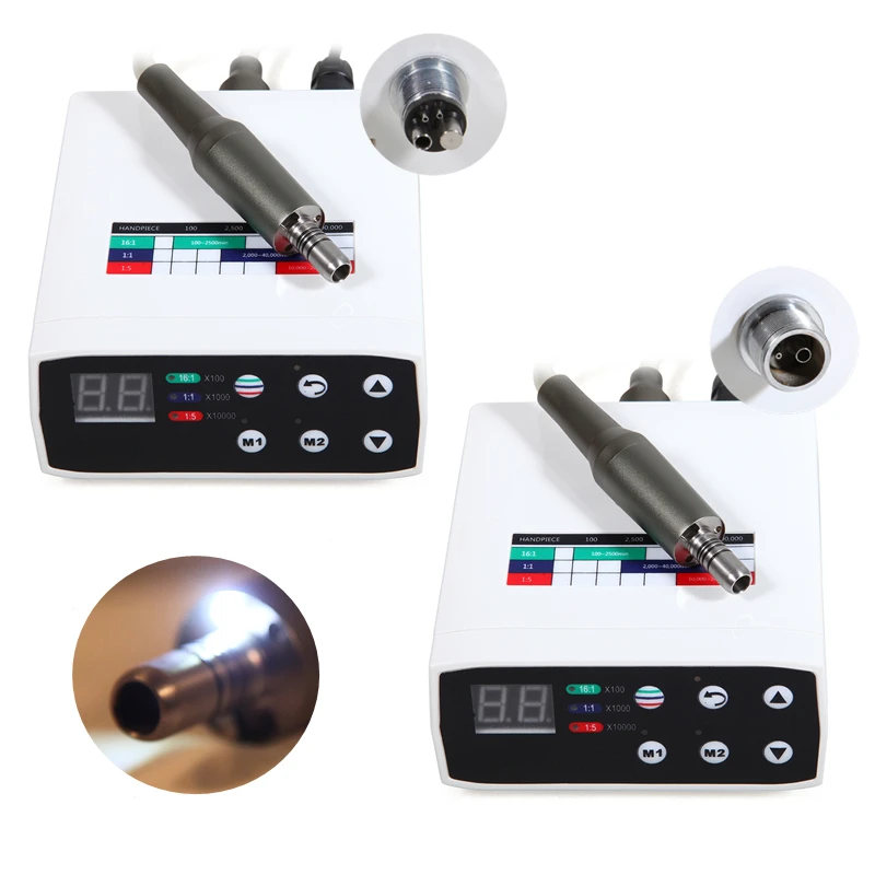 

Dental Electric LED Micro Motor Fiber Optic Internal Water Spray 2/4Hole E-type Connector for 1:1 1:5 16:1 Contra Angle