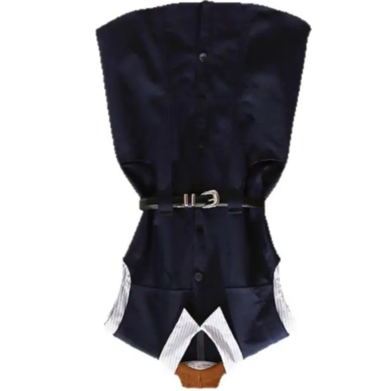 High-end Women's Clothing Summer New French Contrasting Color Striped Lapel Fake Two A-word Suit Dress Exquisite Simple Casual