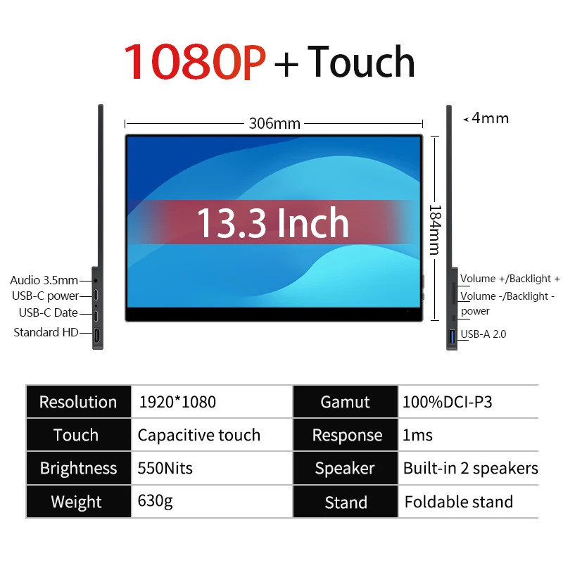 VCHANCE 13.3インチ OLEDポータブルモニター 1080p 60Hz USB-C HDMI対応