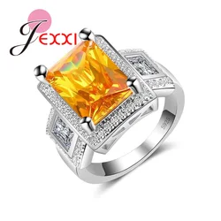 New Fashion Square Cut Yellow Stone Jewelry Ring Trendy Fine Casual Party Wear Anel AAA CZ Stone 925 Sterling Silver