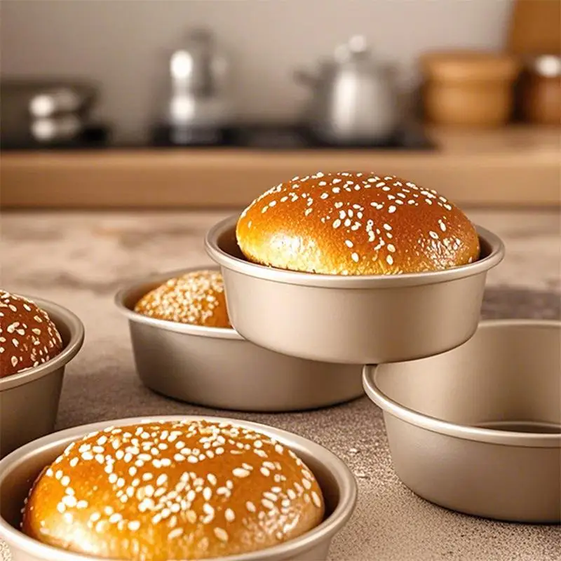 1Pcs New Non-Stick Hamburger Baking Mold Carbon Steel Mini Bread Baking Pan Reusable 4inch Bread Mold Kitchen Bakeware