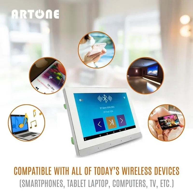 

8 Channel Touchscreen Bluetooth InWall Amplifier With Ceiling Speaker Smart Home Theater Android 11 Wifi Background Music System
