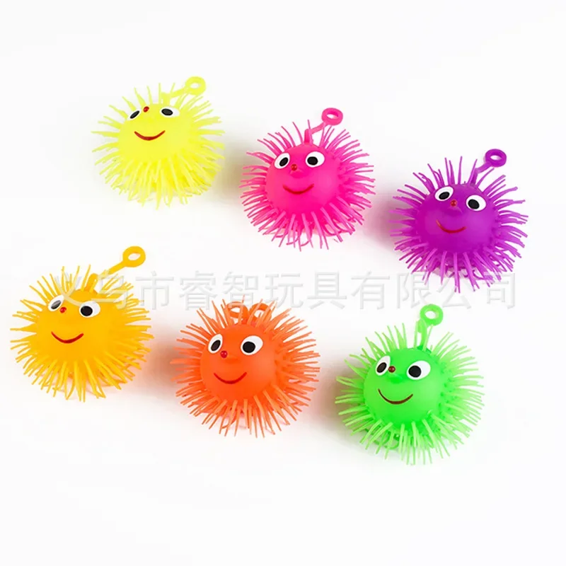 Color Random Cartoon LED Light Up Glowing Hair Flash Ball Baby Elasticity Funny Toys Gifts for Children Squeeze Anti Stress Toys