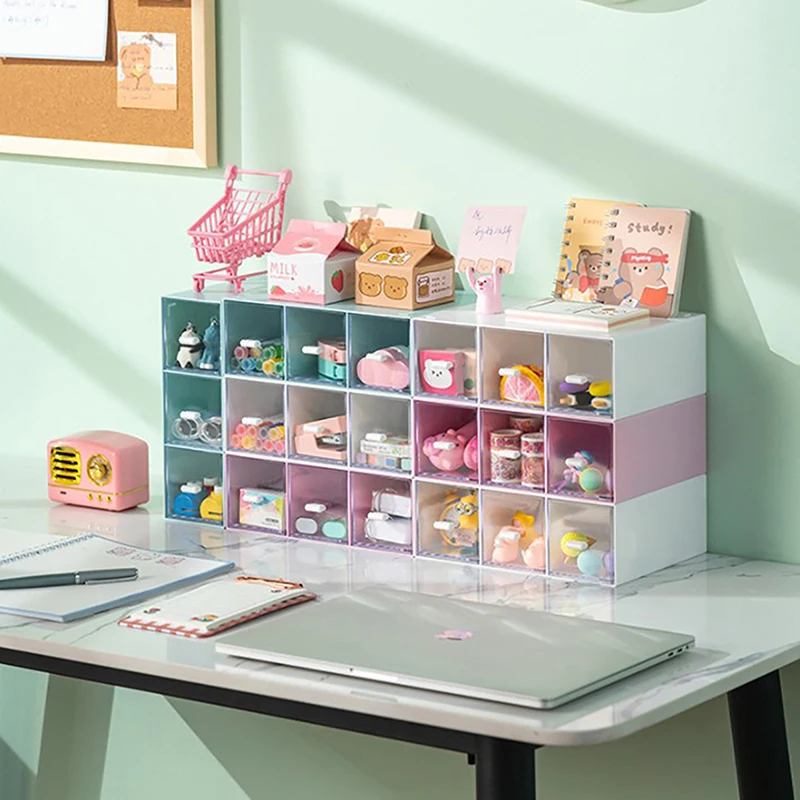 Empilhável Desk Maquiagem Organizador, Clear Storage Case, 3 gavetas destacáveis, Dispenser, Multifuncional Container, 1Pc