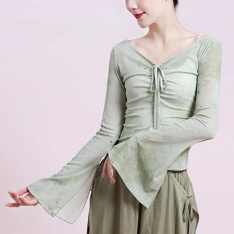 

Classical dance top, ethnic Chinese dance costume, lace-up printed gauze, elegant body rhyme