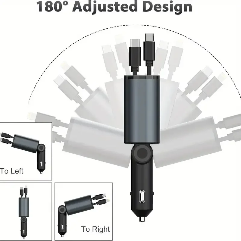 Caricabatteria da auto retrattile da 120W, caricabatteria da auto a ricarica Super veloce 4 in 1, caricabatteria da auto con spina di conversione retrattile a due fili