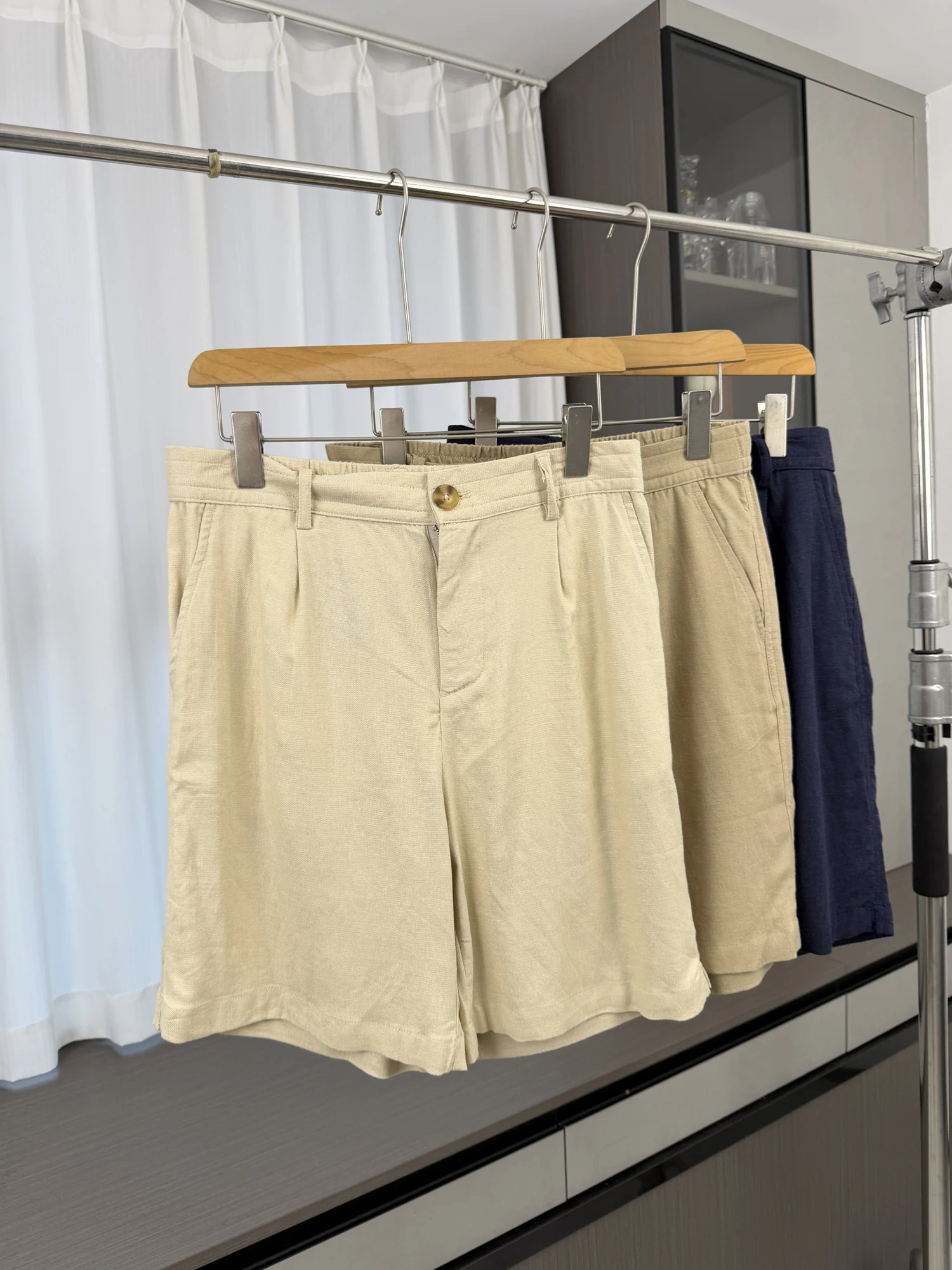 European High-End Cotton Linen Blend Men's Summer Breathable Washed Cool Comfortable Casual Shorts Loose Fit Short Length
