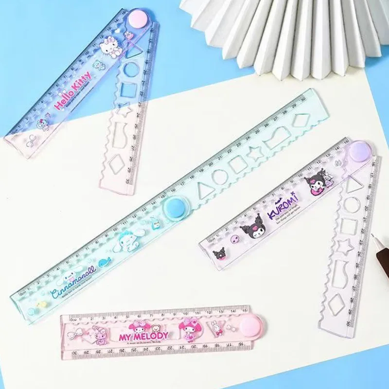 24pcs/lot Sanrio Kuromi Melody Kitty Ruler Cute Cinnamoroll Folding Ruler Drawing Tool Promotional Stationery Gift School Supply