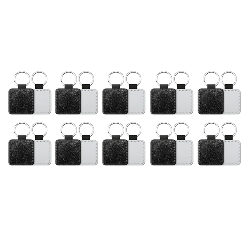 

CGG-20Pack Sublimation Blanks Keychain Glitter PU Leather Keychain Heat Transfer Keyring Sublimation Blank Square Black