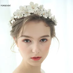 Flower Crown Bridal Hair Accessories Gold/Silver Color Metal Tiaras Floral Headband Bride Wedding Hair Jewelry Fashion Headwear