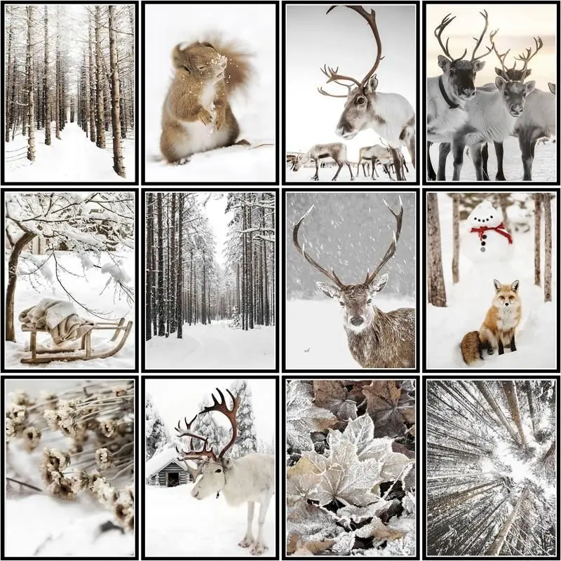 GATYZTORY Diy Pictures By Number Animal Kits Home Decor Painting By Numbers Winter Scenery Drawing On Canvas Handpainted Art Gif