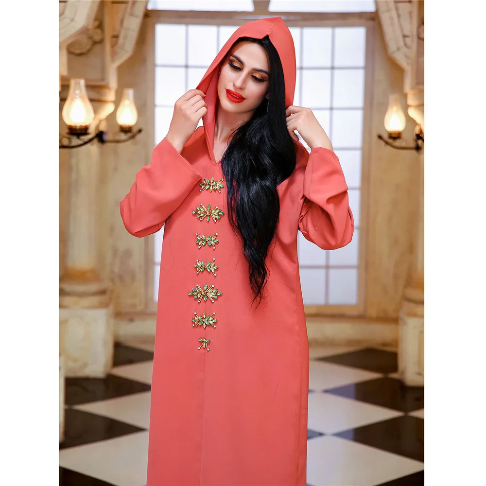 

Ramadan Hooded Abayas for Women Muslim Diamond Evening Dress Caftan Marocain Femme Musulmane Jalabiya Robe Dubai Kaftan Djellaba