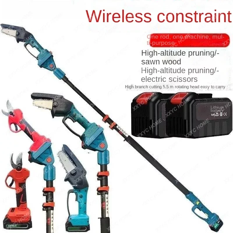 Sierra de podar ramas altas con batería litio, tijeras  podar árboles frutales, varilla telescópica aleación aluminio