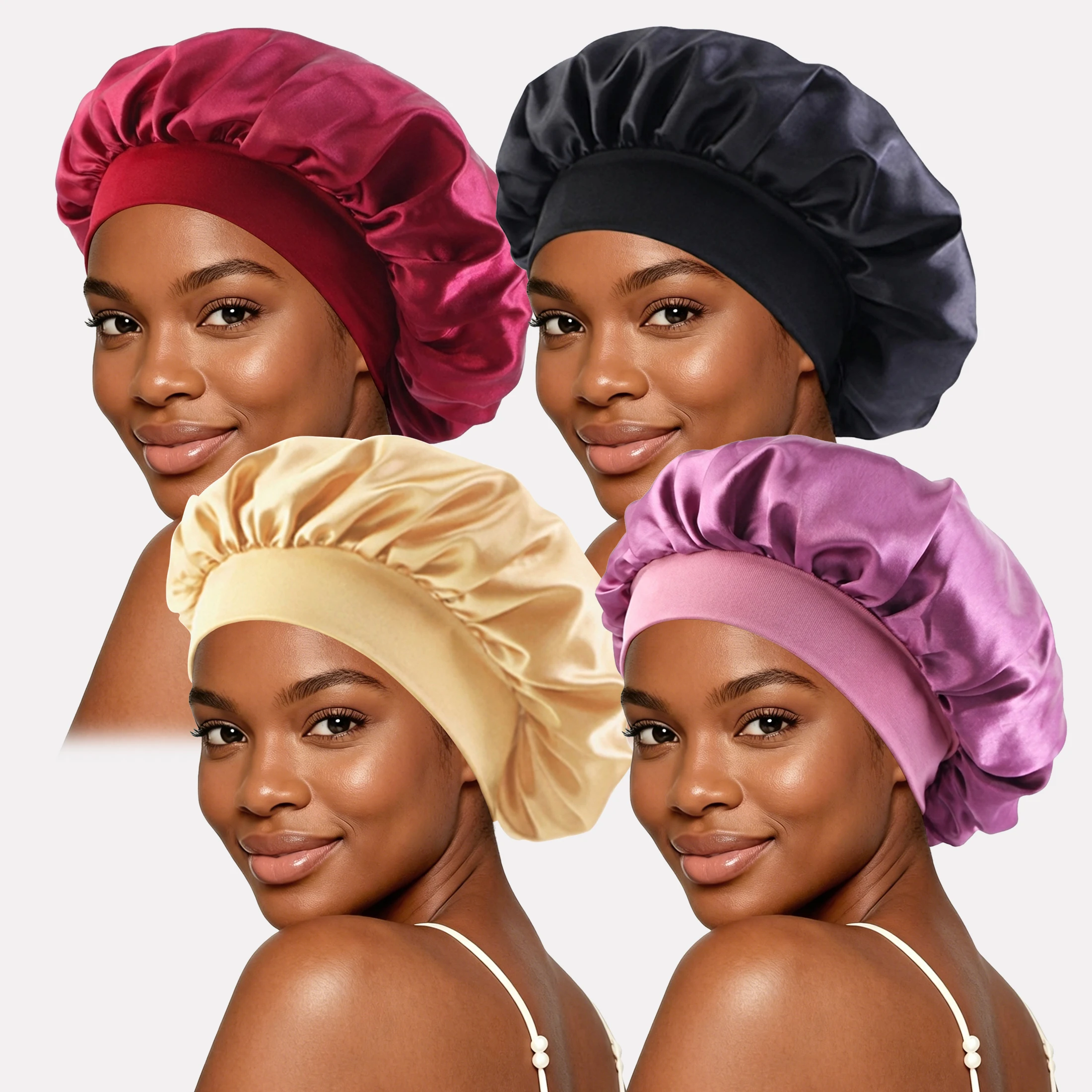 Satin Hair Bonnet - 4 Gorros de Satén Lisos para