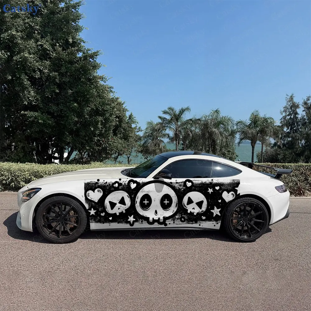 2 Stück Cartoon-Totenkopf Autoaufkleber Ganzkörper-Dekorationsaufkleber Kratzschutz Wasserdichter Auto-Vinylaufkleber