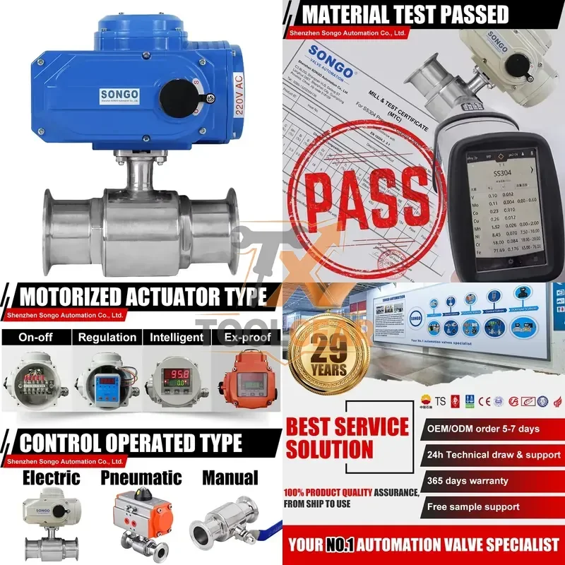 2026China*Factory* SONGO 4-20mA and 0-5V Control signal Manufacture Sanitary Stainless Steel Electric Clamp 2 Way Sanitary