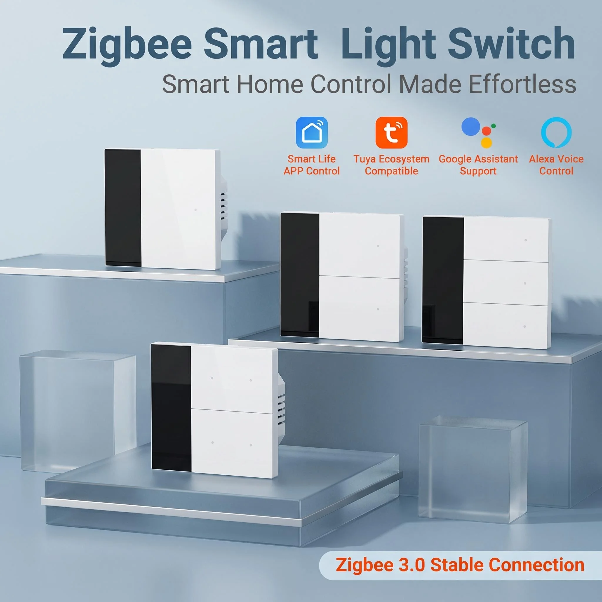 Tuya 86 Box Zigbee Smart Wall Switch, Zero Fire Light Button Switch with DIY Name Display Smart Home Module