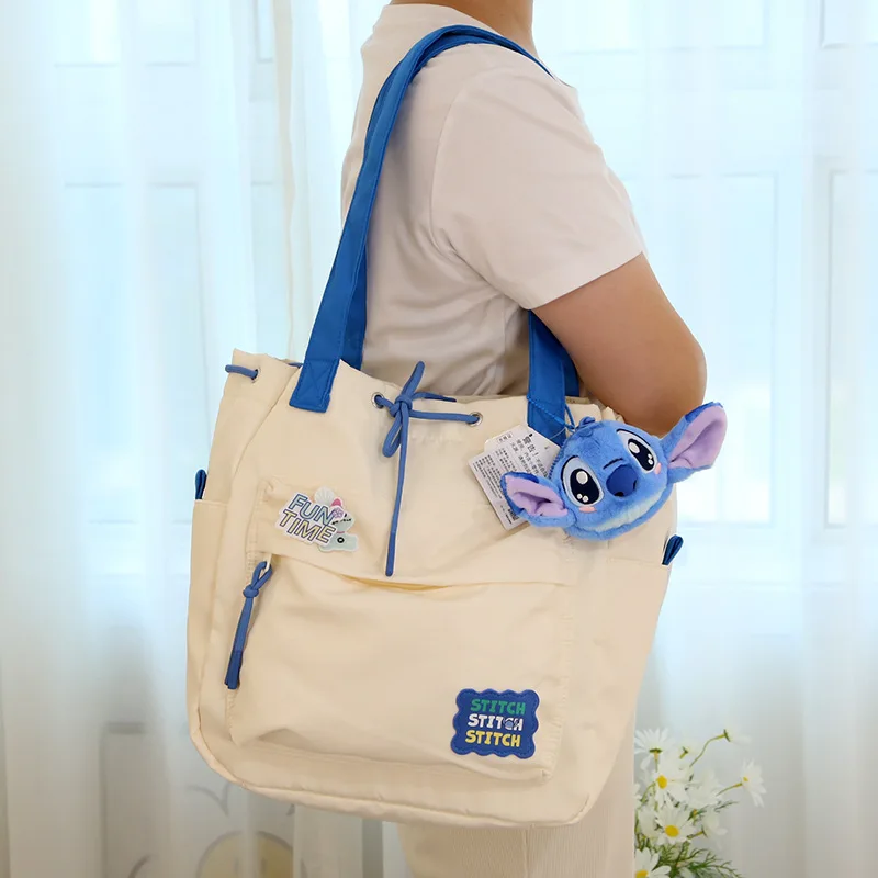 Disney Original Kawaii Lots-o-huggin Bear Stitch Large Capacity Drawstring Shoulder Bag Cartoon Anime Versatile Portable Handbag